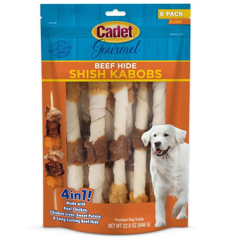 Cadet Gourmet Beef Hide Shish Kabob Dog Treats 22.8 Ounce (8 Count)