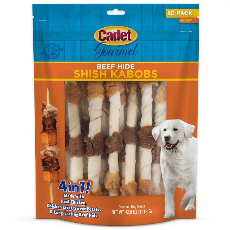 Cadet Gourmet Beef Hide Shish Kabob Dog Treats 42.8 Ounce (15 Count)