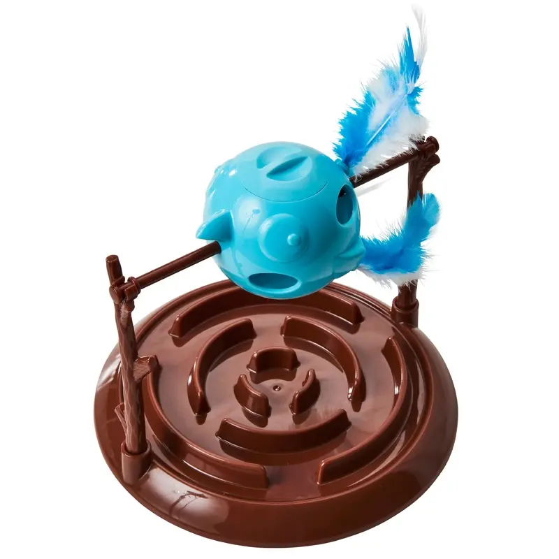 Doc & Phoebe Twirly Bird Cat Treat Dispenser Brown/Blue 5.25in