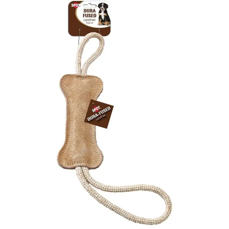 Dura-Fused Dog Toy Leather Bone Brown, White 18 in