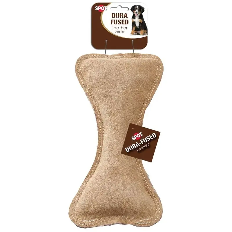 Dura-Fused Leather Bone Dog Toy Brown 9 in