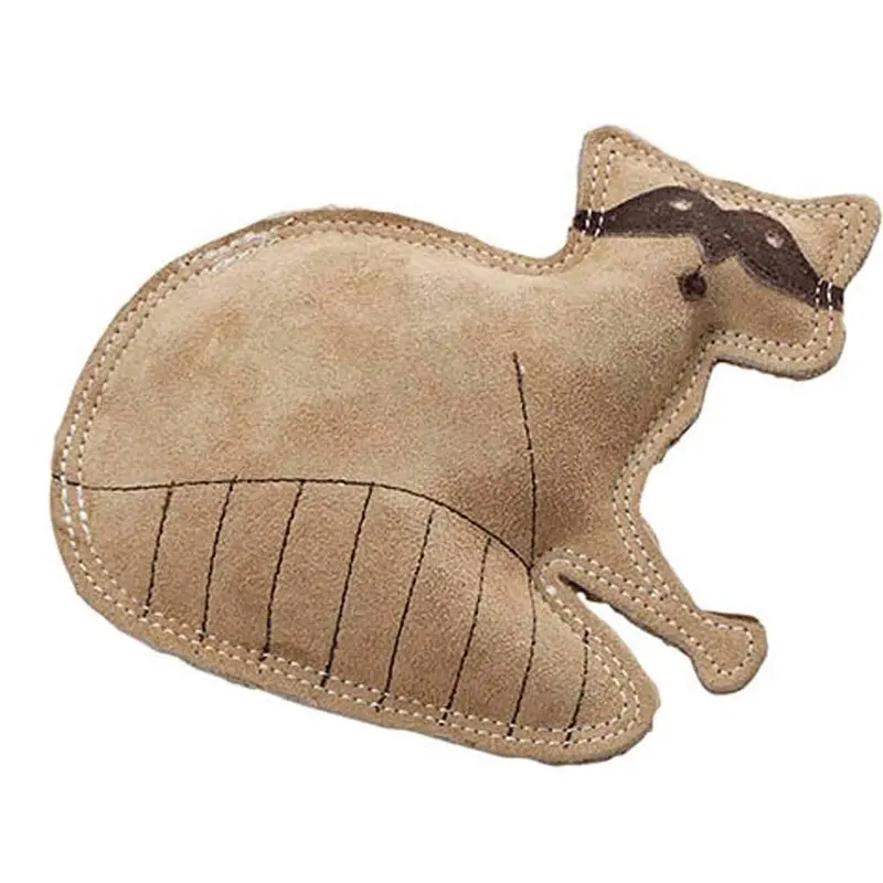 Dura-Fused Leather Dog Toy Raccoon Tan SM