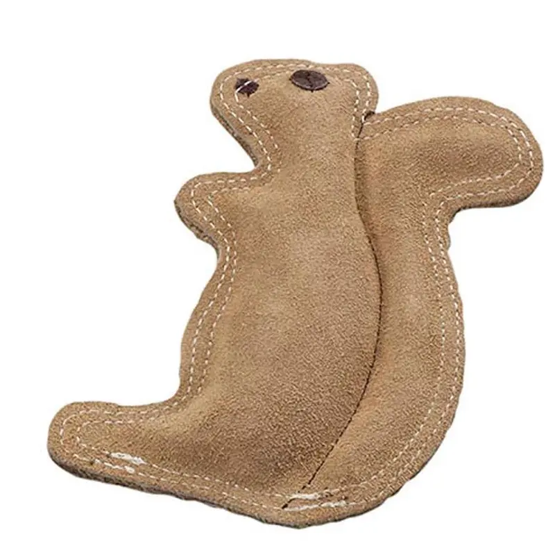 Dura-Fused Leather & Jute Dog Toy Squirrel Tan SM