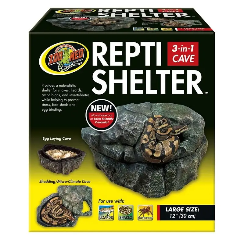 Zoo Med Repti Shelter 3-in-1 Cave Terrarium Hideaway Black 12in LG
