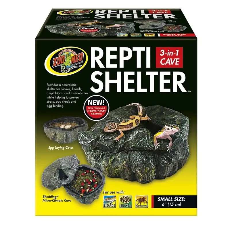 Zoo Med Repti Shelter 3-in-1 Cave Terrarium Hideaway Black 6in SM