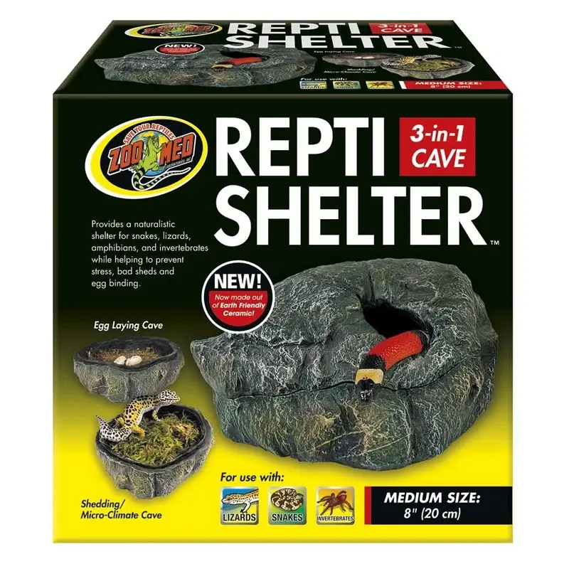Zoo Med Repti Shelter 3-in-1 Cave Terrarium Hideaway Black 8in MD