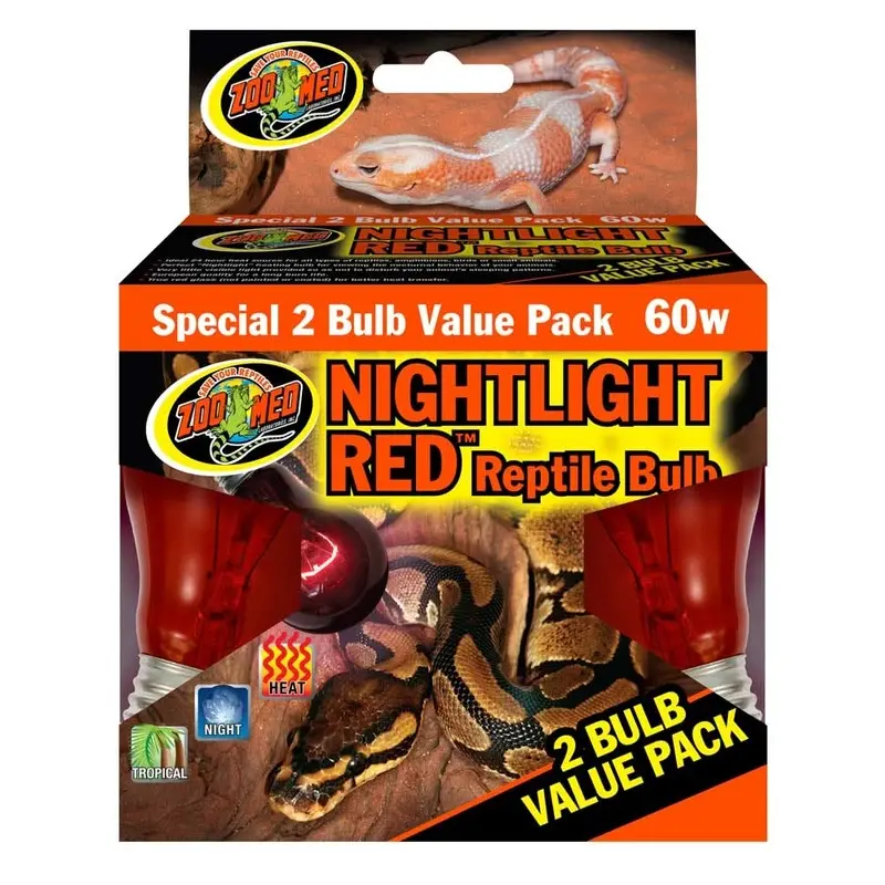 Zoo Med Nightlight Red Reptile Bulb Red 60 Watt 2 Pack