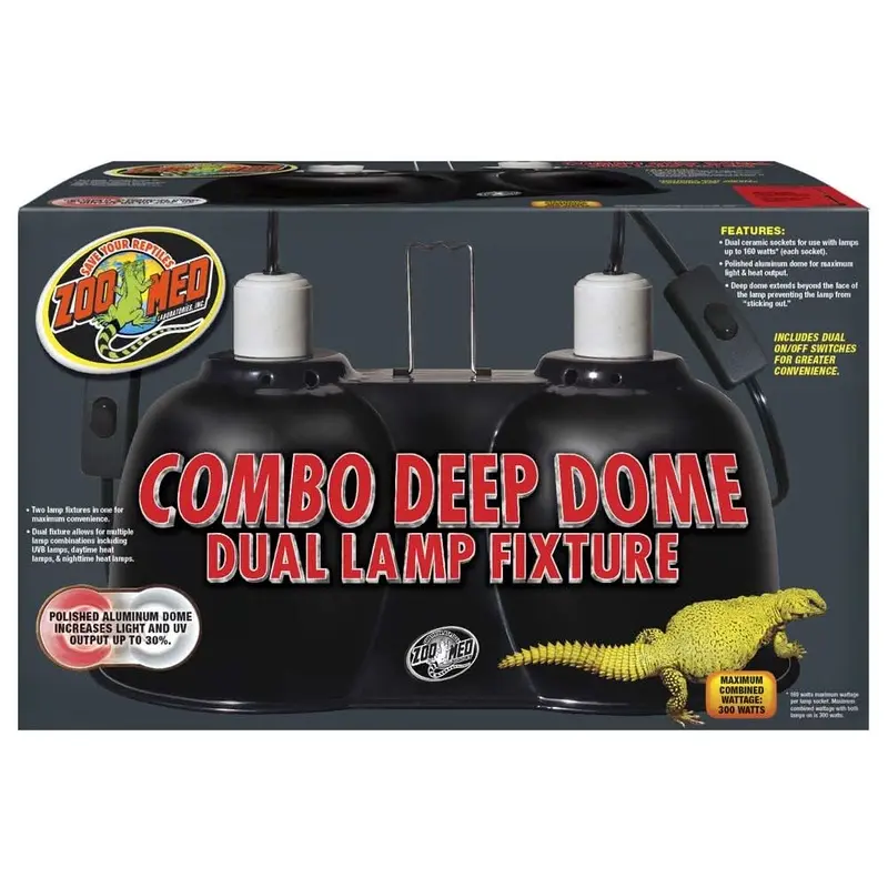 Zoo Med Combo Deep Dome Dual Lamp Fixture Black
