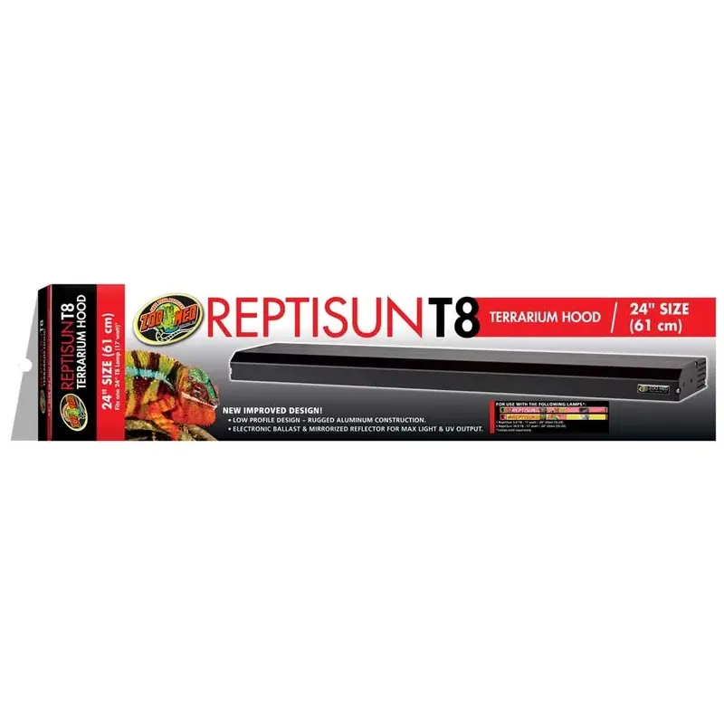 Zoo Med ReptiSun T8 Terrarium Hood Hood Only Black 24 in