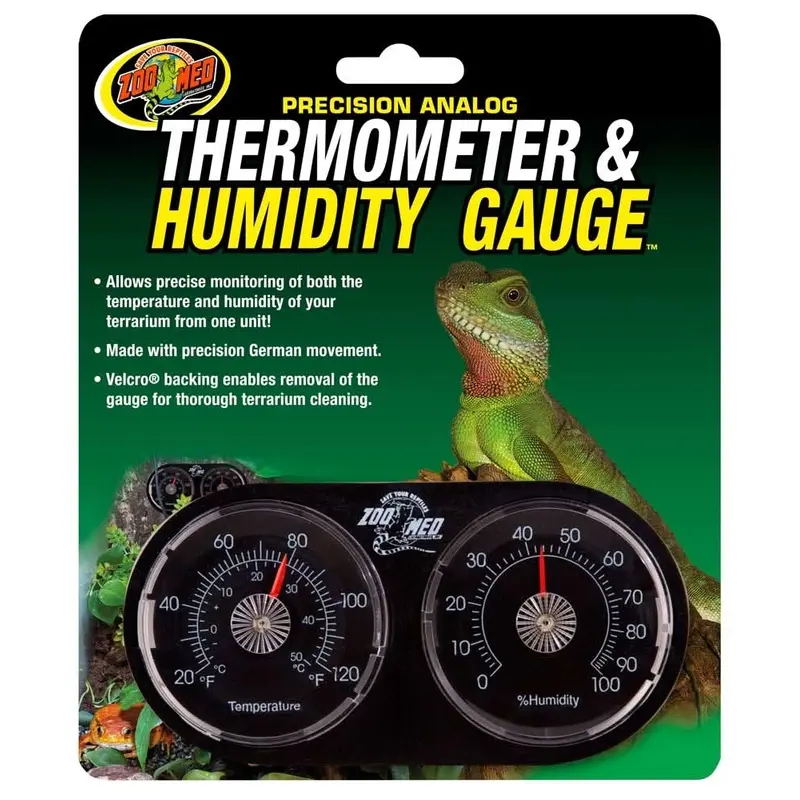 Zoo Med Precision Analog Thermometer & Humidity Gauge Black
