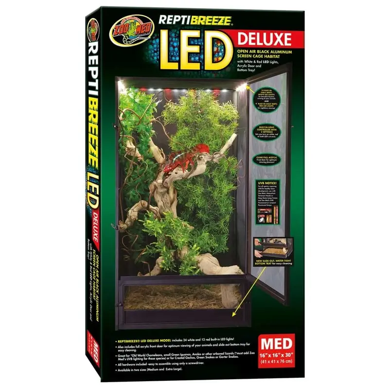 Zoo Med ReptiBreeze LED Deluxe Screen Cage Black MD