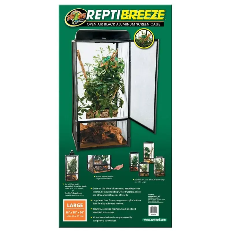 Zoo Med ReptiBreeze Open Air Aluminum Screen Cage Black LG