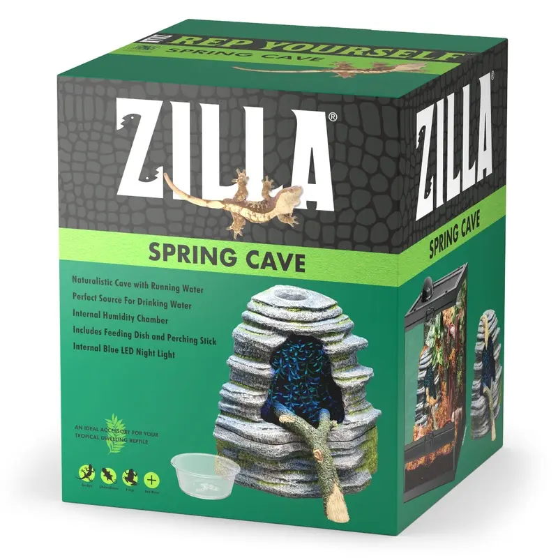 Zilla Spring Cave Dcor with Blue LED Rain Chamber One Size