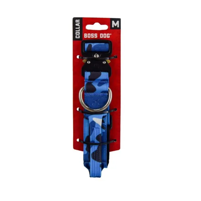 Boss Dog Tactical Adjustable Dog Collar Blue Camo LG 17-22in