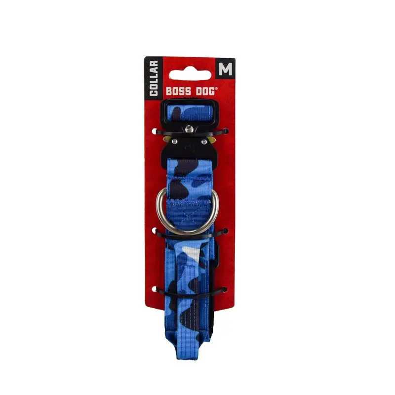 Boss Dog Tactical Adjustable Dog Collar Blue Camo MD 15-18in