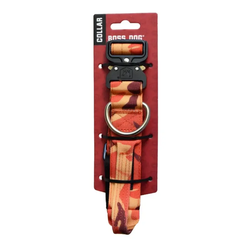 Boss Dog Tactical Adjustable Dog Collar Orange Camo MD 15-18in