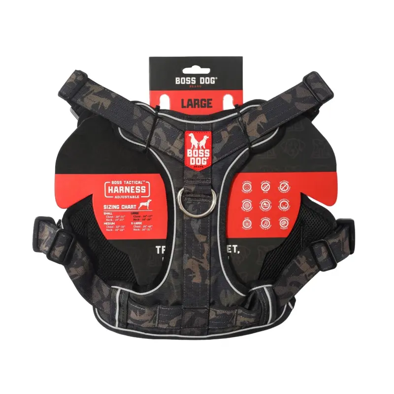 Boss Dog Tactical Dog Harness Black Camo LG