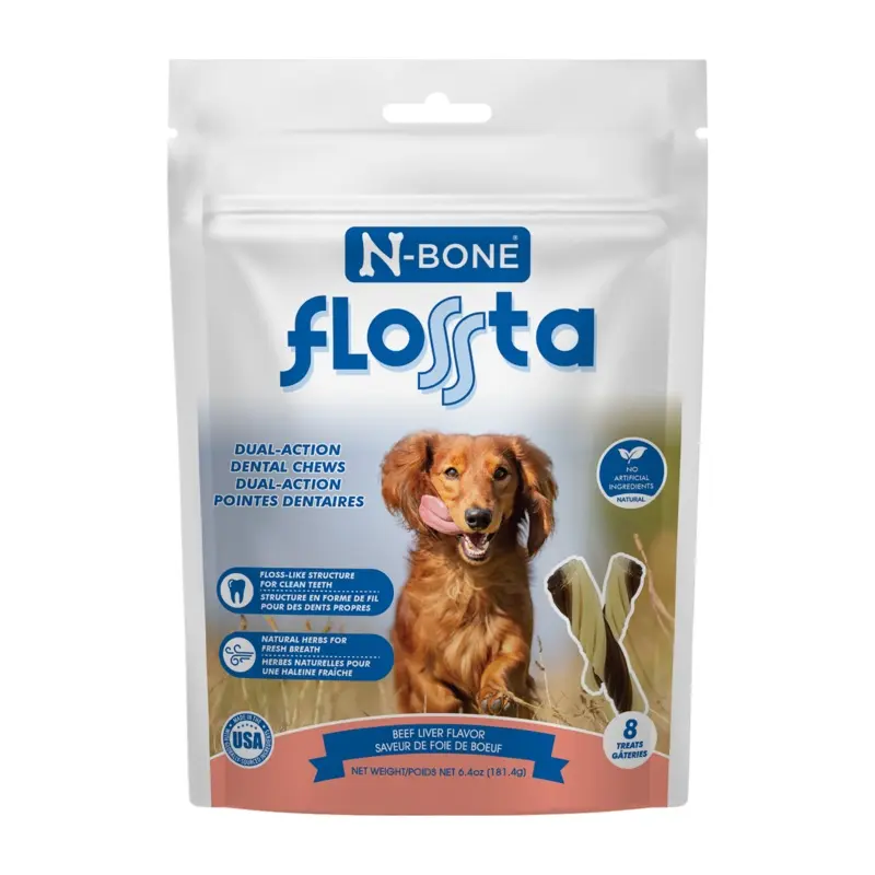 N-Bone Flossta Dual Action Dog Dental Chew Beef Liver 8ct 6.4oz