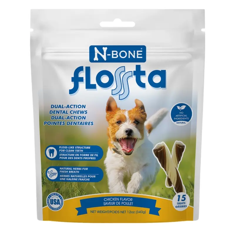 N-Bone Flossta Dual Action Dog Dental Chew Chicken 15ct 12oz