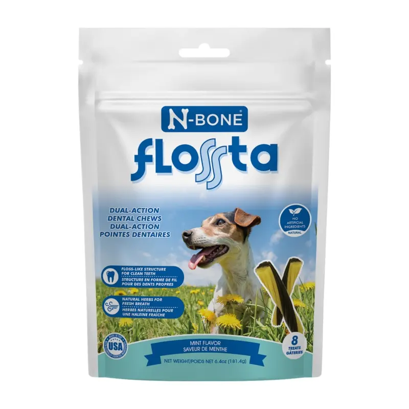 N-Bone Flossta Dual Action Dog Dental Chew Mint 8ct 6.4oz