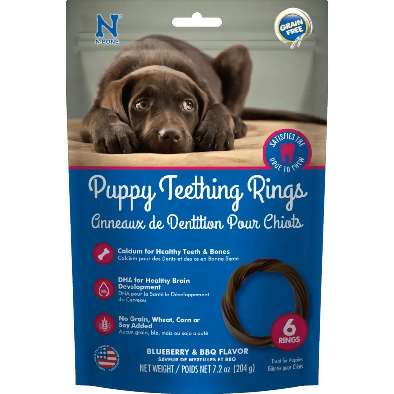 N-Bone Grain-Free Puppy Teething Rings Blueberry & BBQ 7.02 oz 6 pk